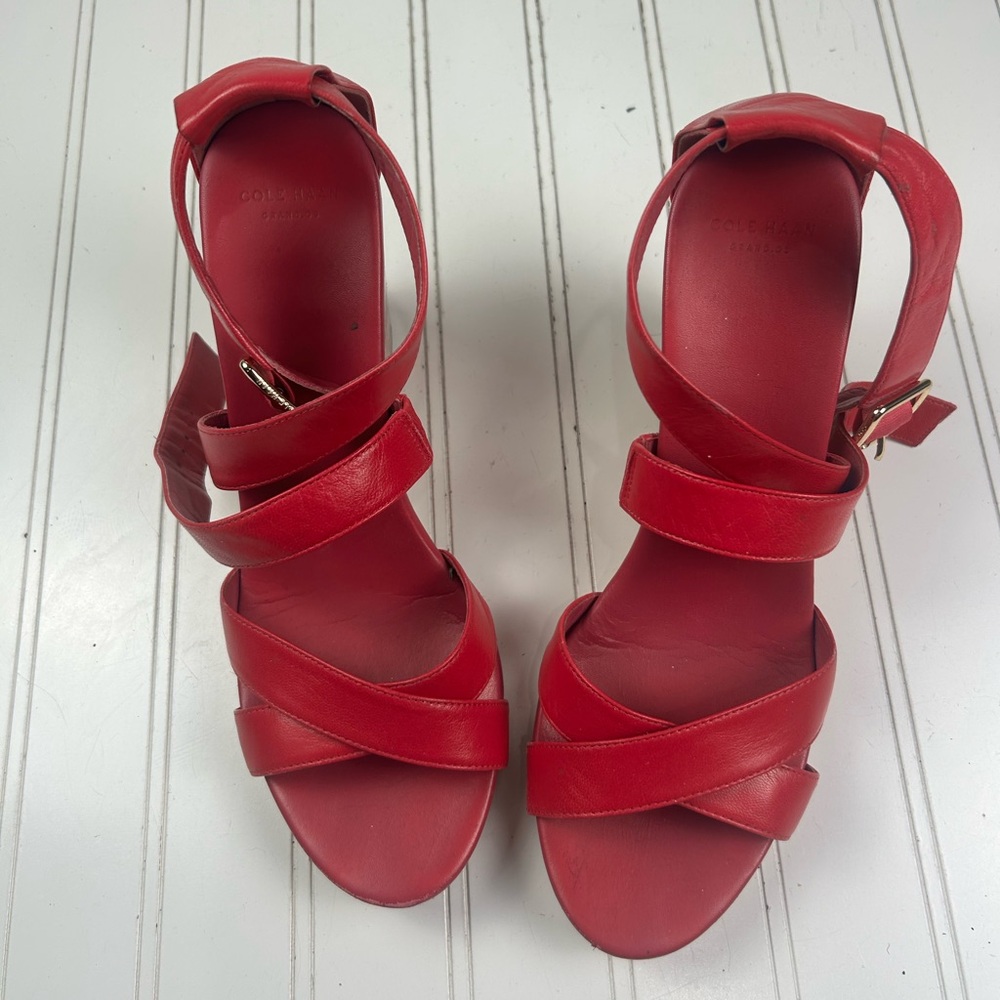 Cole Haan Jillian Pink Leather Boho Cork Wedge Sandals Heels Women’s Size 9 - Picture 10 of 11